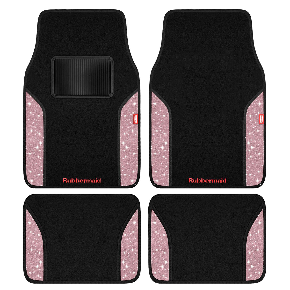 4 Packs Carpeted Floor Mat Faux Leather Rug Stylish Carpeted Floor Mats for Cars Trucks & SUV