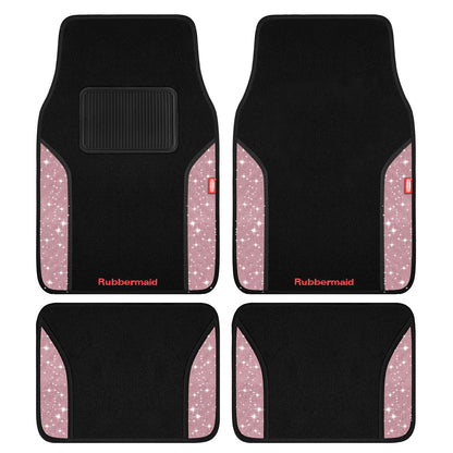 4 Packs Carpeted Floor Mat Faux Leather Rug Stylish Carpeted Floor Mats for Cars Trucks & SUV
