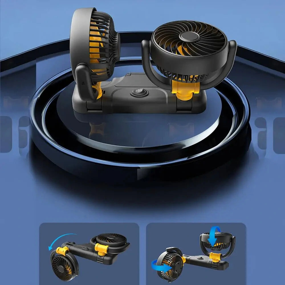 Car Fan 360-Degree Rotating Electric Fan 12V/24V Dual-Head Cooler
