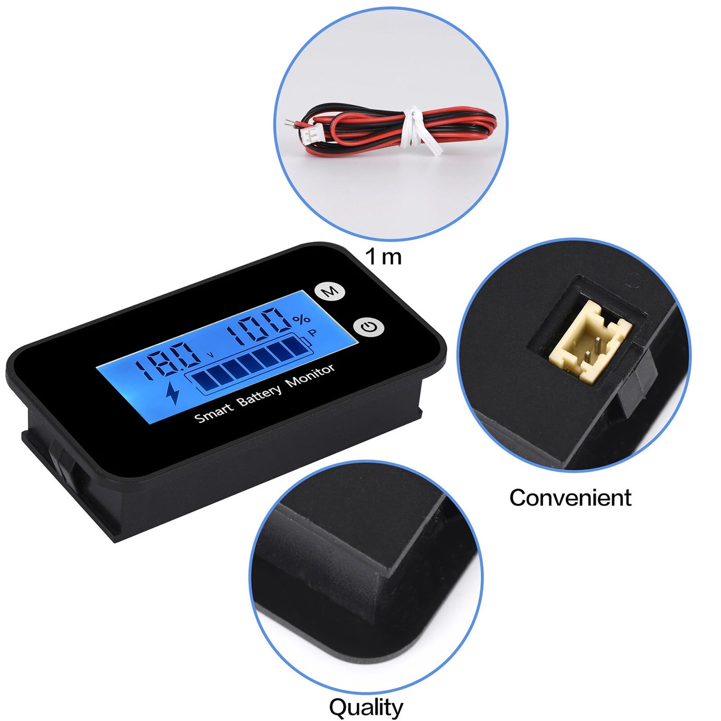 Car Motorcycle Battery Monitor LiFePO4 Lithium Waterproof with Bracket Display