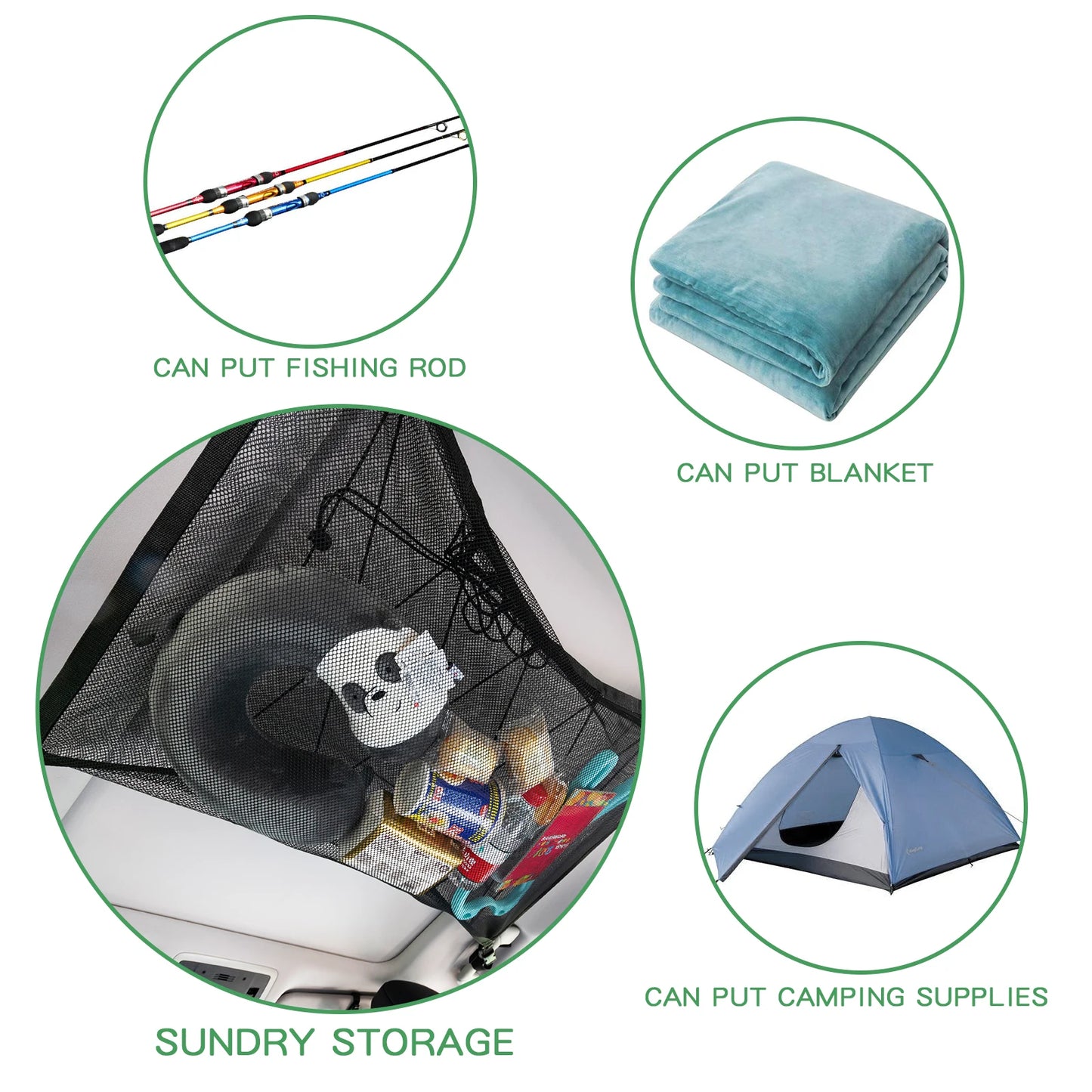 88X66CM Car Ceiling Roof Interior Cargo Zipper Universal Storage Bag Organizer