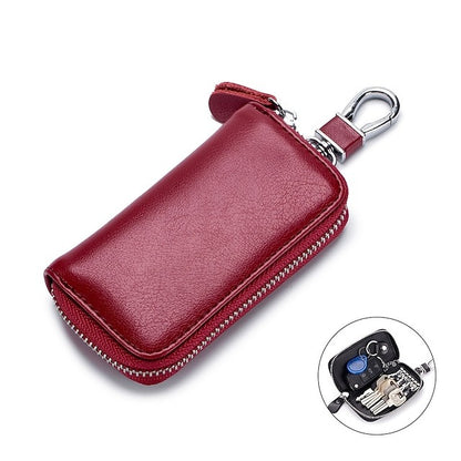 Car Cow Split Leather Key Holder House Key Case Chain Bag Organizer
