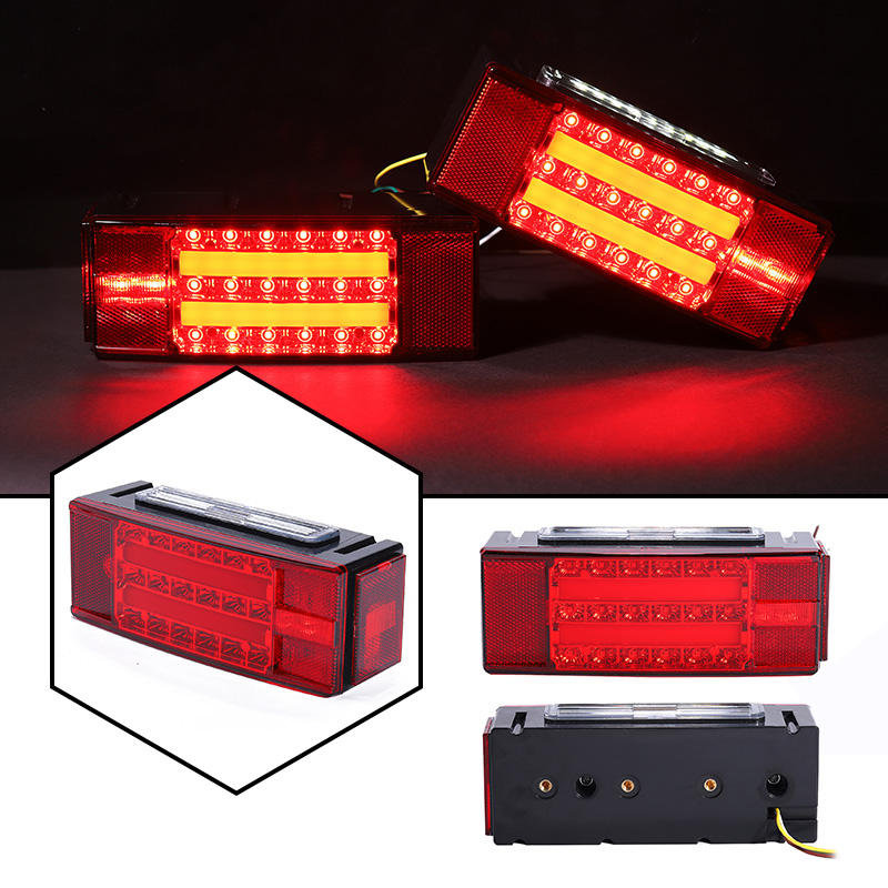 Car LED Rectangle Waterproof Stud Stop Brake Lamps Turn Tail Lights 2Pcs