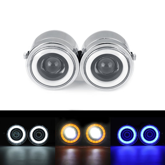 Motorcycle Double Dual Lamp Street Fighter Naked  Beam Twin Headlight Chrome 12V
