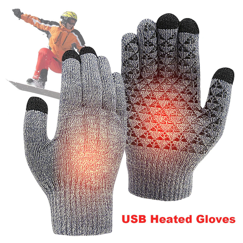 Motorcycle Electric Heated Gloves Thickened Warm Full Finger USB Heating Gloves