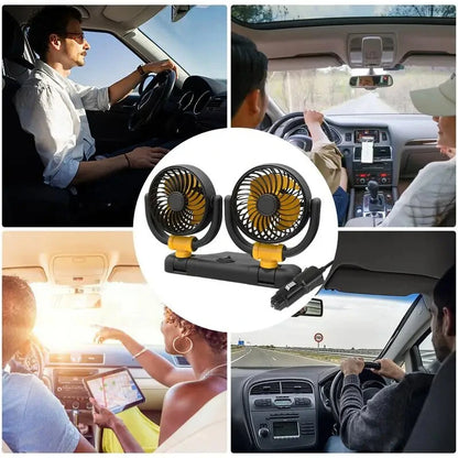 Car Fan 360-Degree Rotating Electric Fan 12V/24V Dual-Head Cooler