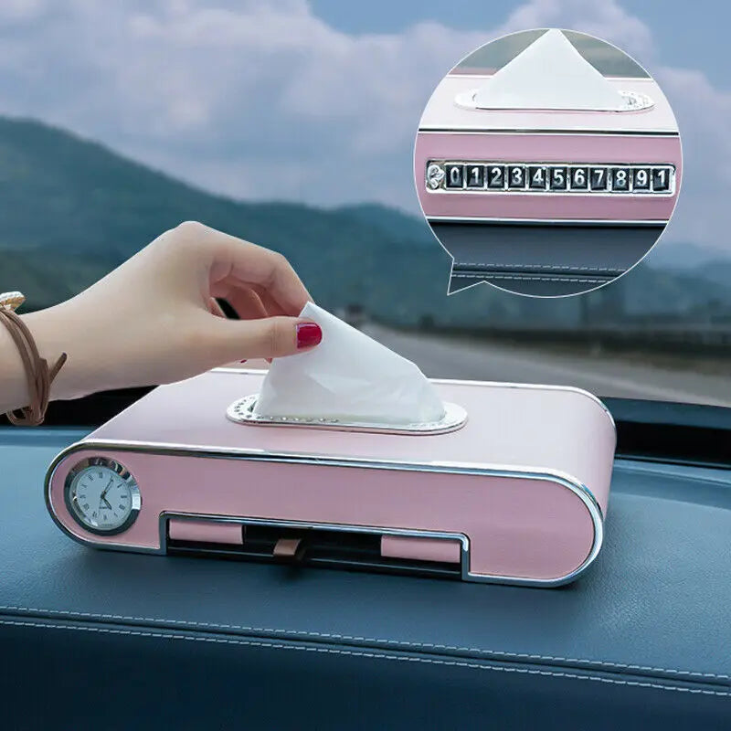 Car Tissue Box Interior Decoration Creative Phone Holder Time Drawer Inside Paper Organizer