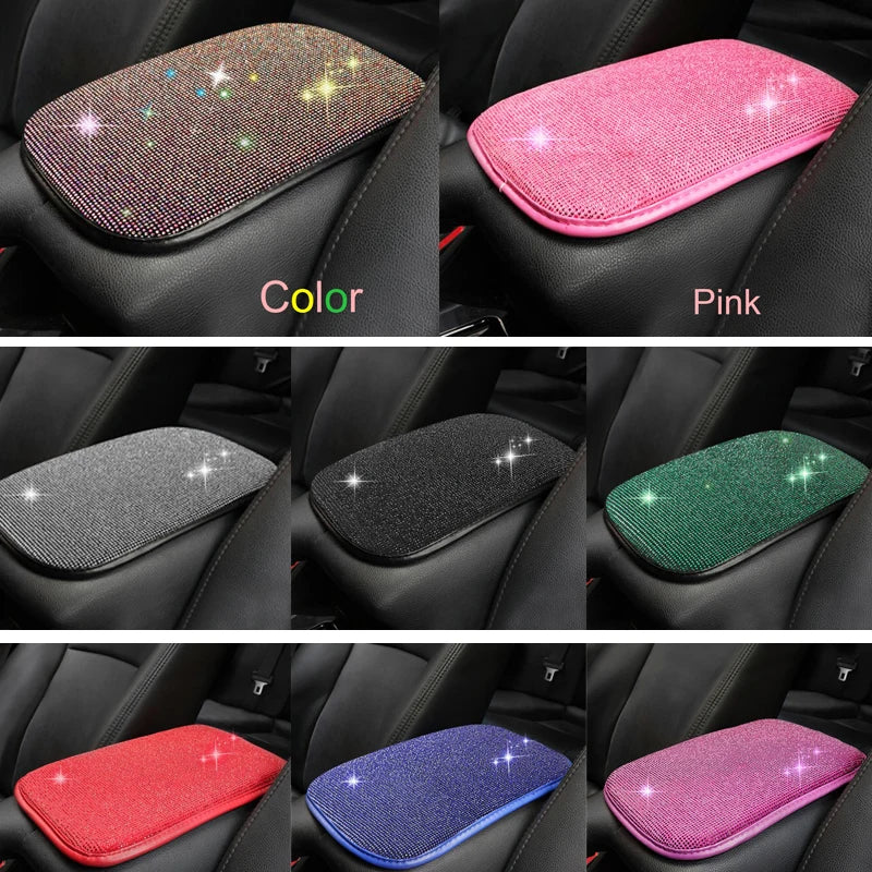 Car PU Leather Armrest  Universal Diamond Rhinestone Pad