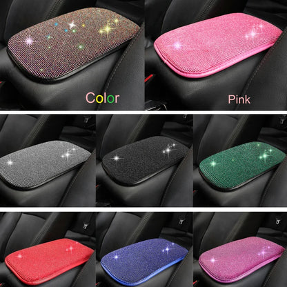 Car PU Leather Armrest  Universal Diamond Rhinestone Pad