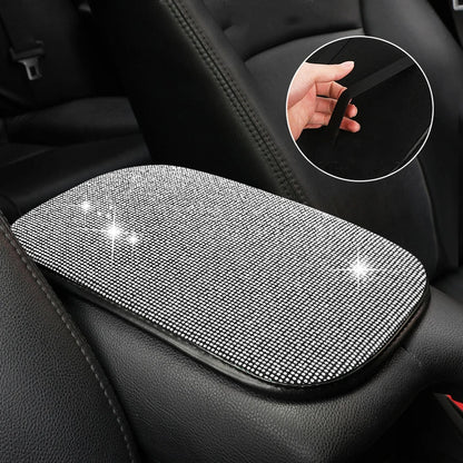 Car PU Leather Armrest  Universal Diamond Rhinestone Pad