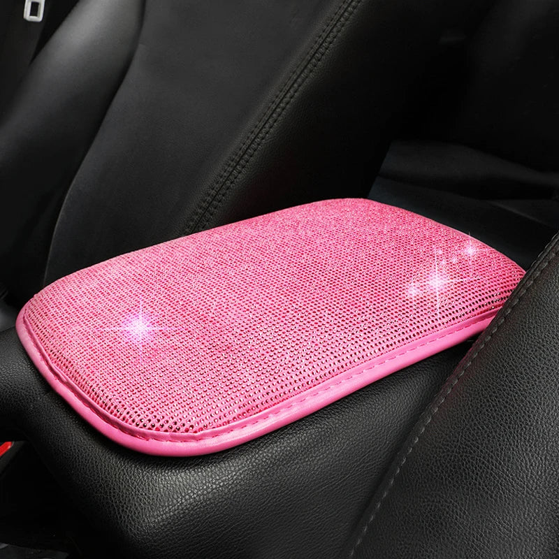 Car PU Leather Armrest  Universal Diamond Rhinestone Pad