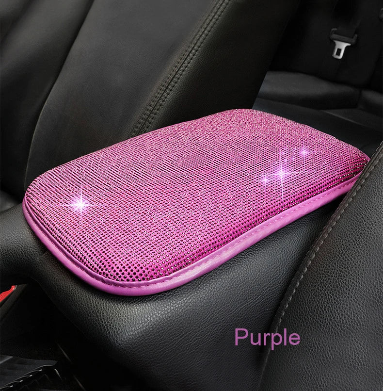 Car PU Leather Armrest  Universal Diamond Rhinestone Pad