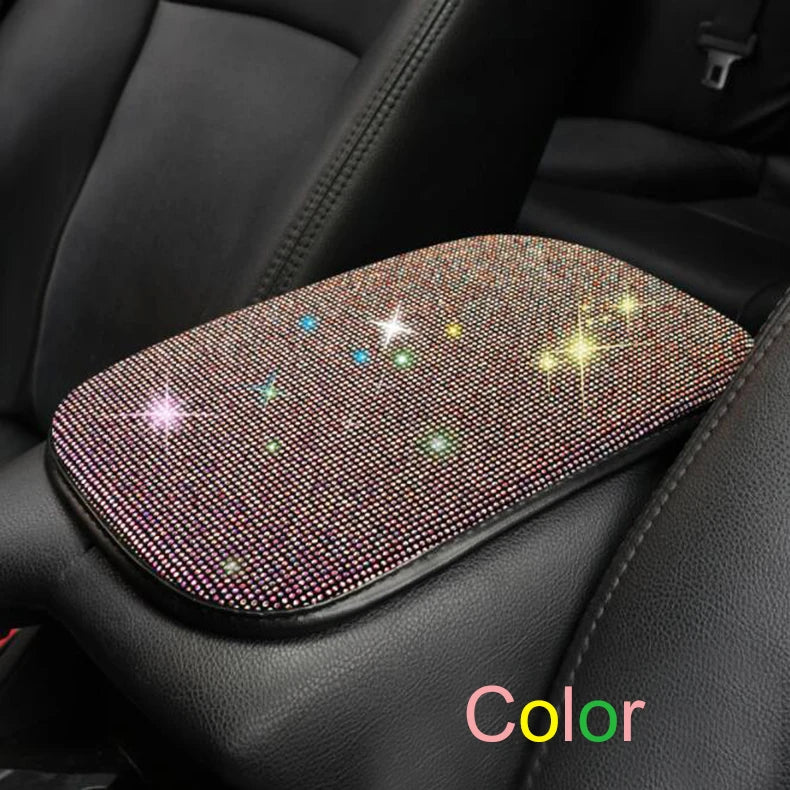 Car PU Leather Armrest  Universal Diamond Rhinestone Pad