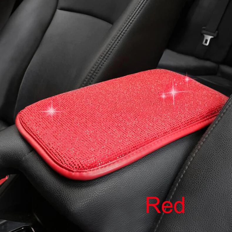 Car PU Leather Armrest  Universal Diamond Rhinestone Pad