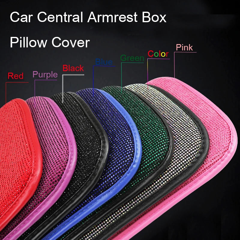 Car PU Leather Armrest  Universal Diamond Rhinestone Pad