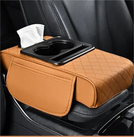 Car PU Leather Armrest Box Heightening Pad Tissue Organizer