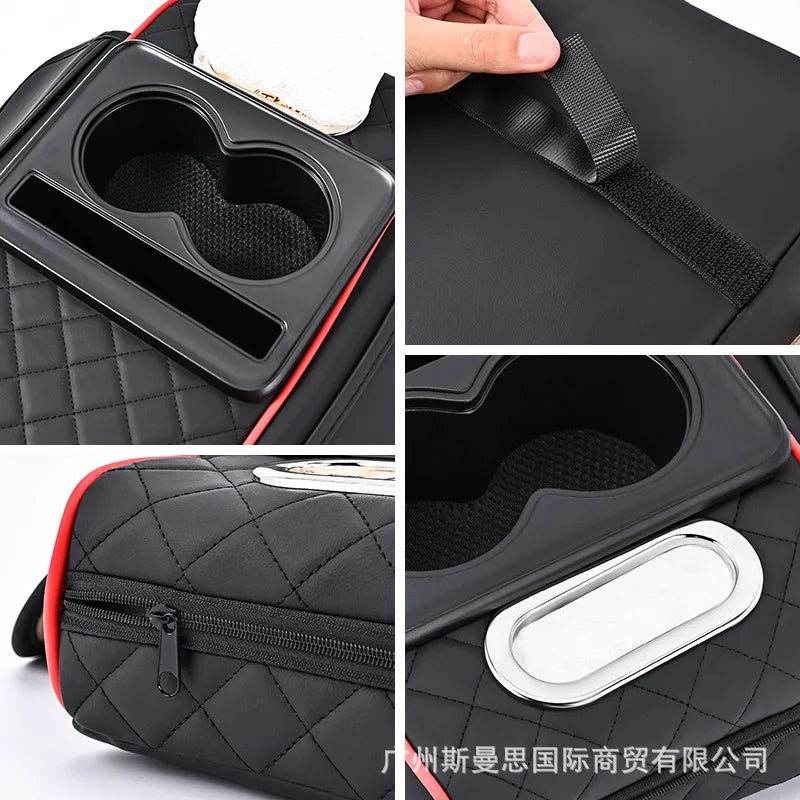 Car PU Leather Armrest Box Heightening Pad Tissue Organizer
