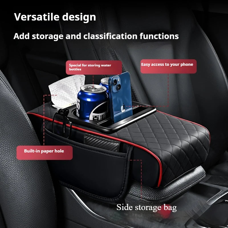 Car PU Leather Armrest Box Heightening Pad Tissue Organizer