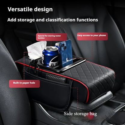 Car PU Leather Armrest Box Heightening Pad Tissue Organizer