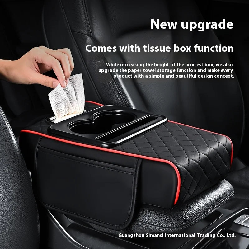 Car PU Leather Armrest Box Heightening Pad Tissue Organizer