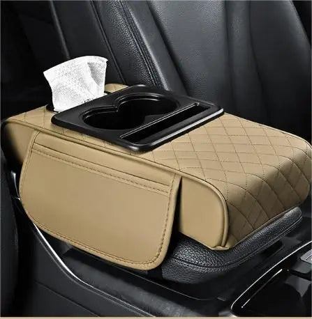 Car PU Leather Armrest Box Heightening Pad Tissue Organizer