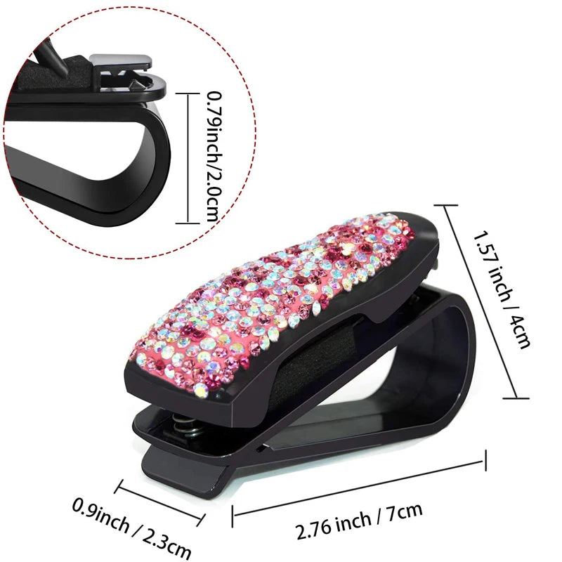 Car Rhinestone Diamond Decoration Clip Portable Sunglasses Organizer