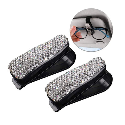 Car Rhinestone Diamond Decoration Clip Portable Sunglasses Organizer