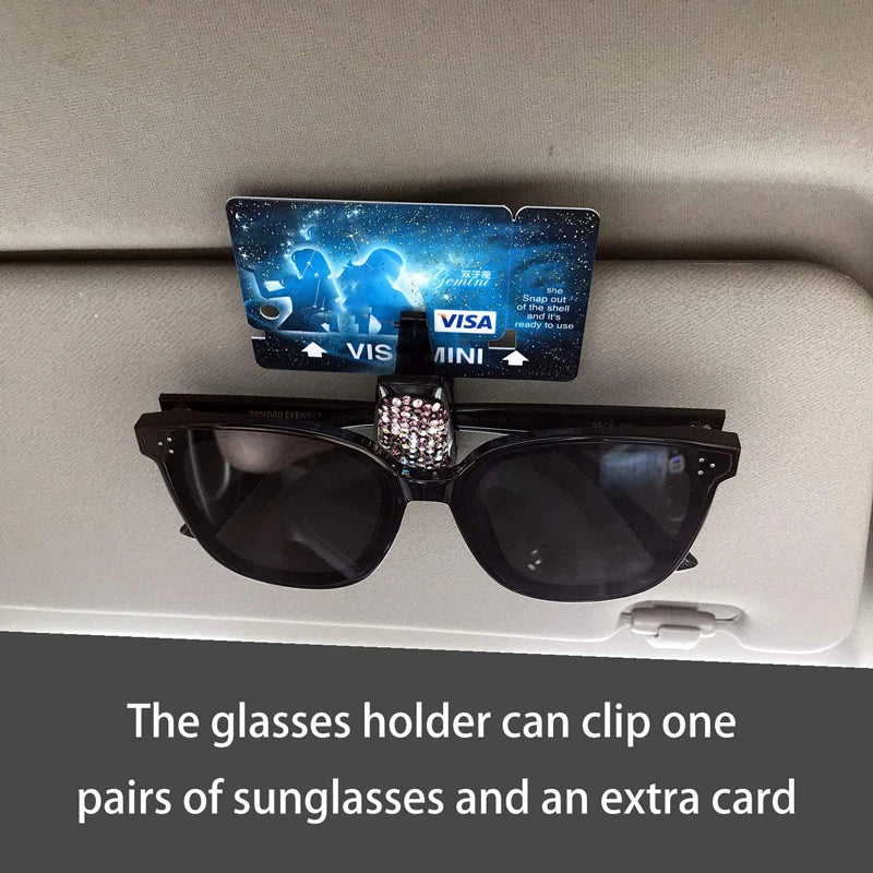 Car Rhinestone Diamond Decoration Clip Portable Sunglasses Organizer