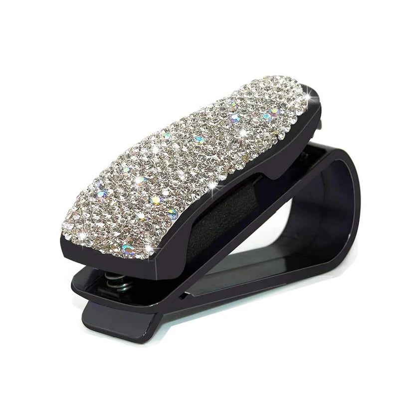 Car Rhinestone Diamond Decoration Clip Portable Sunglasses Organizer
