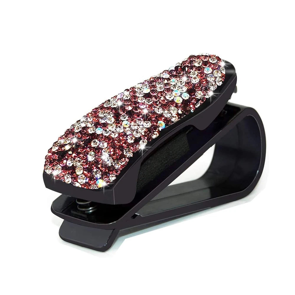 Car Rhinestone Diamond Decoration Clip Portable Sunglasses Organizer