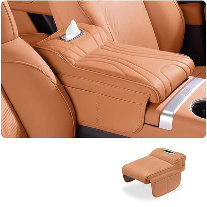 Car Universal Armrest Cushion Quilted Leather Enhance Comfort Oraganizer