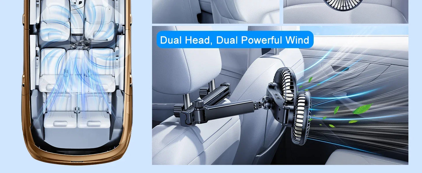 Car Dual-Head Fan Headrest 360° Rotation Air Cooling Fan