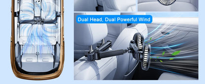 Car Dual-Head Fan Headrest 360° Rotation Air Cooling Fan