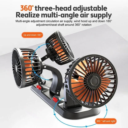 Car Cooling 360° Adjustable 3 Heads USB/12V/24V 2 Speed Silent Cooler Fan