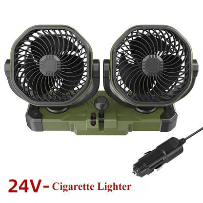 Car Dual-Head 2 Speeds Wind 360° Rotatable Fans USB/12V/24V
