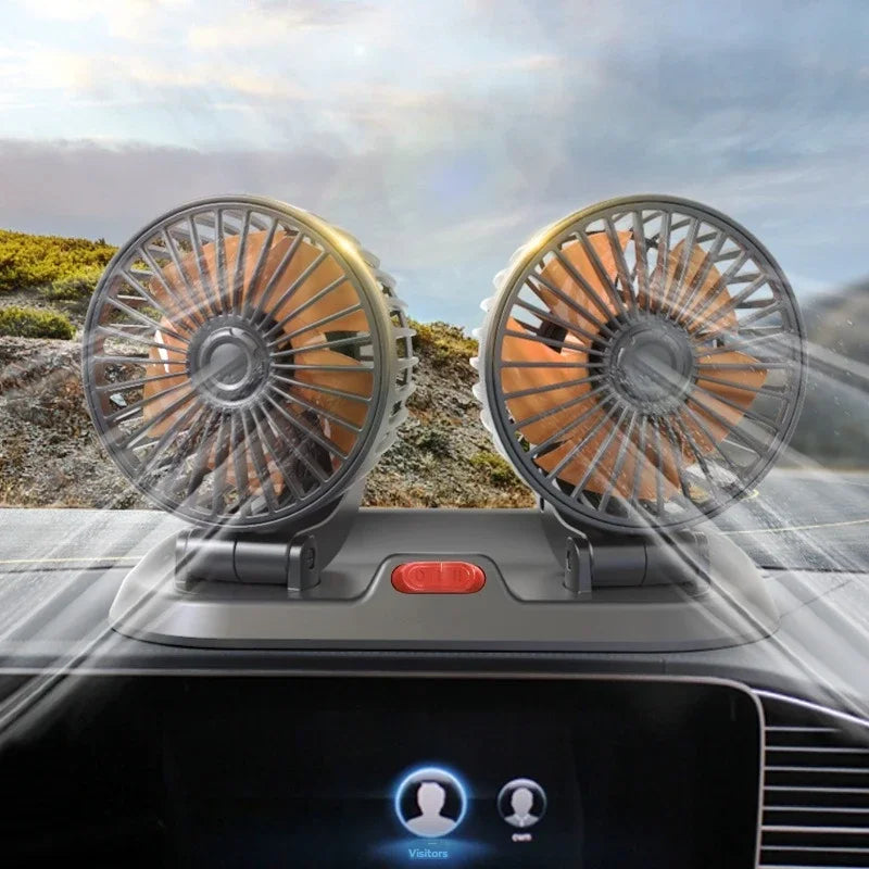 Car Double-head Folding Fan Rotatable Gently Circulates Air Fan