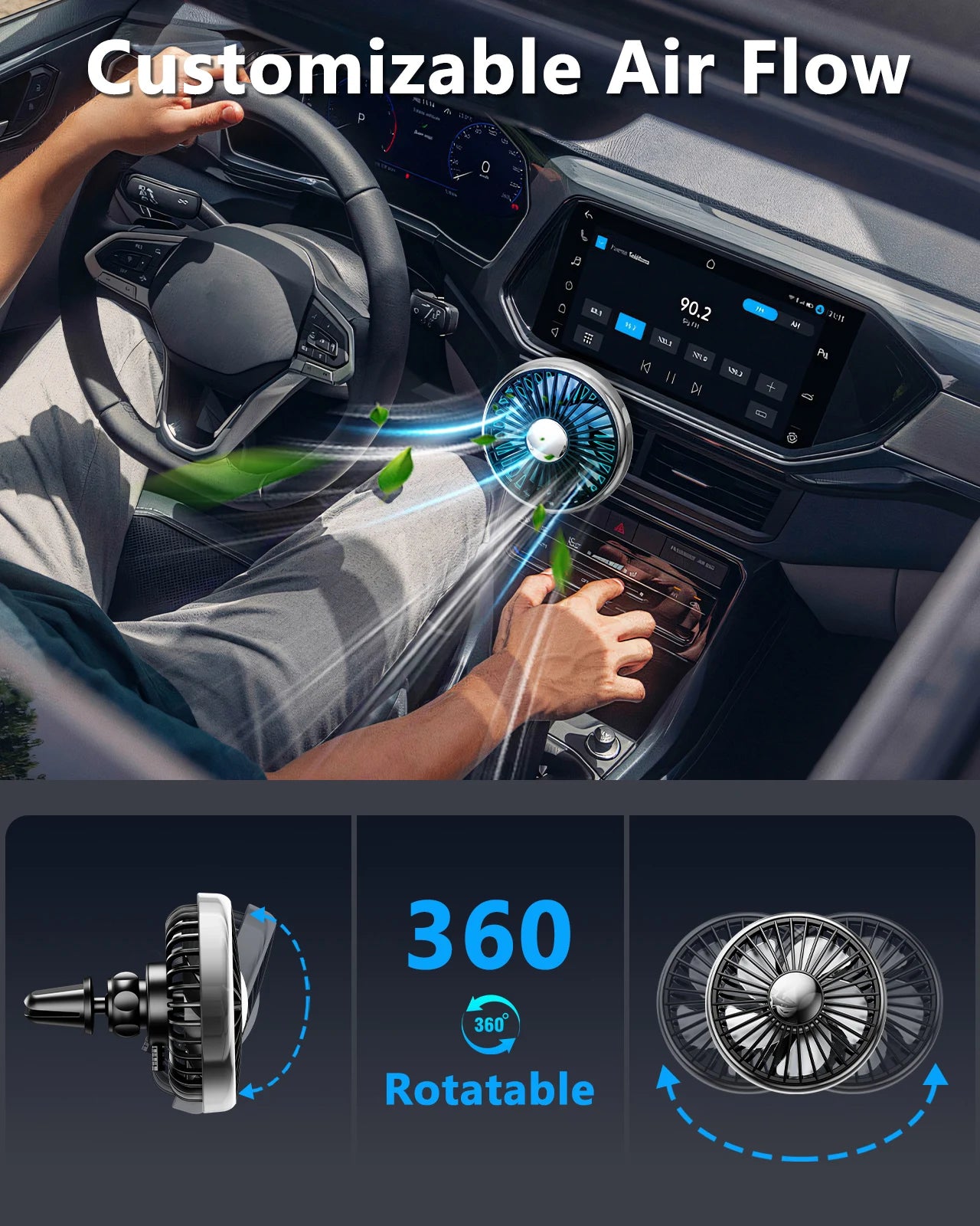 Car Universal Air Vent Clip Lighting USB Plug-In Cooling Fans
