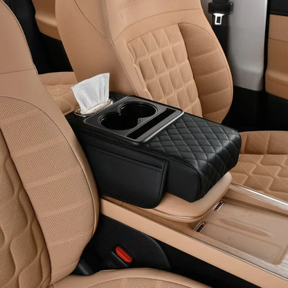 Car Armrest Box Thicken Pad Arm Rest Cushion with Pocket Tissue Cup Holder Organizer