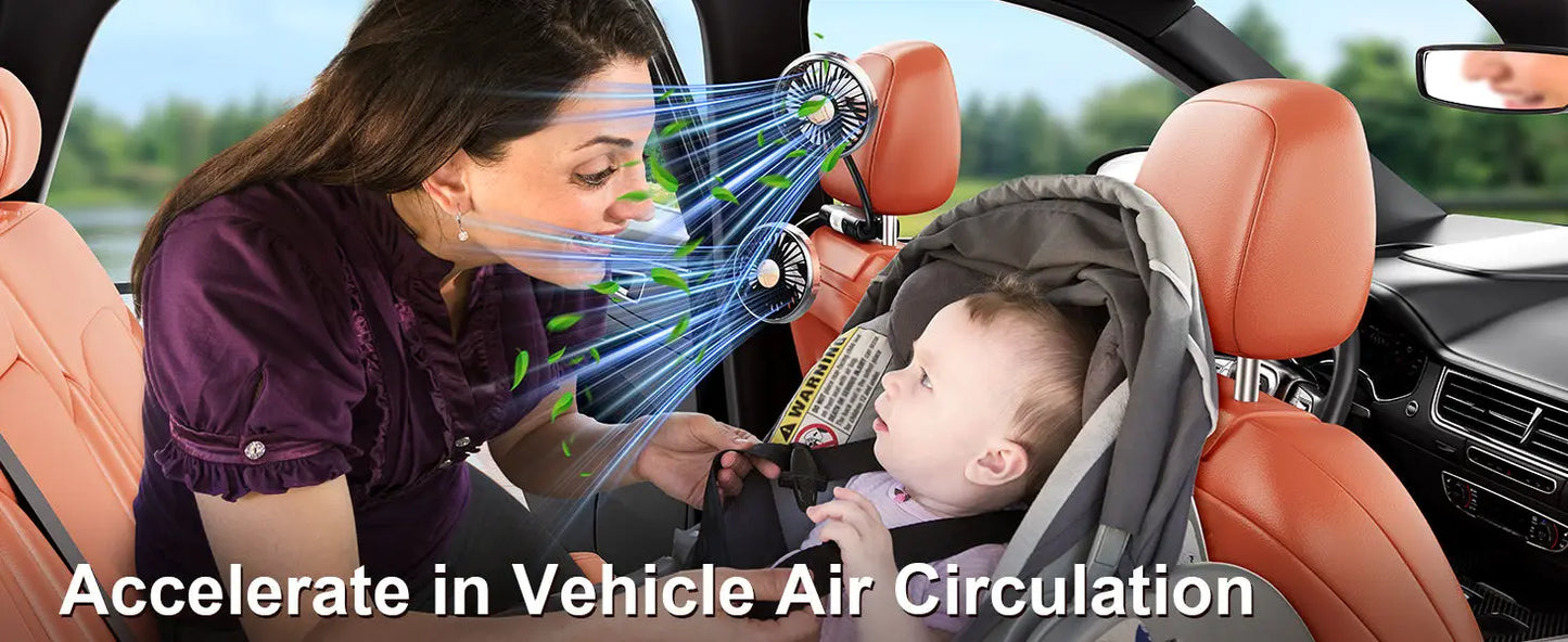 Car Dual-Head Rear USB Powered 360°Rotation Cooling Fan