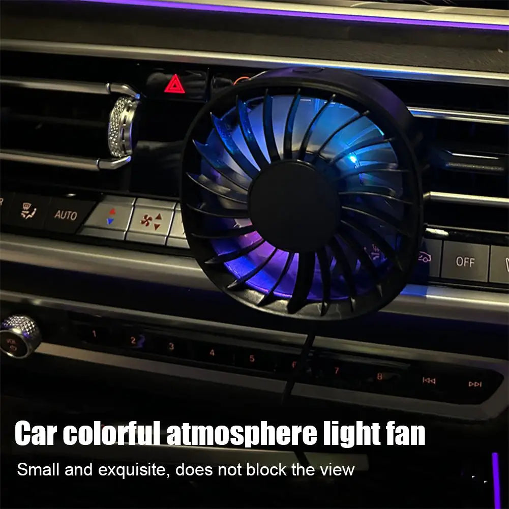Car Clip Colorful Ambiance Lights Portable USB Charging Mini Fan