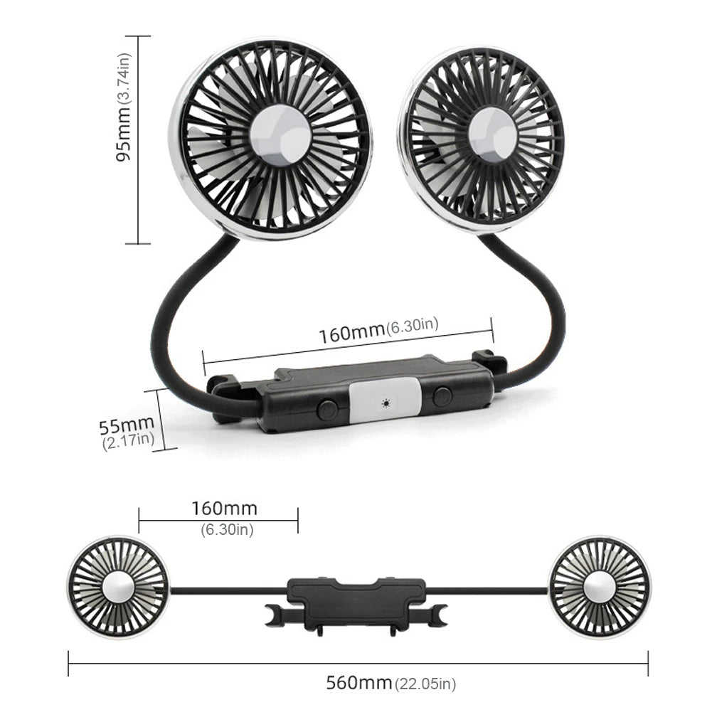 Car Seat Back 3-Speed Powerful Cooling Fan with Light