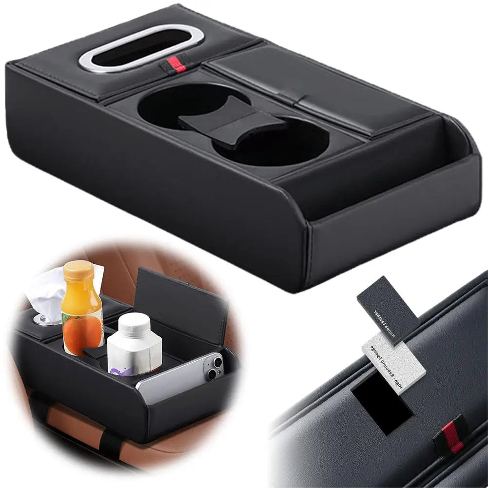 Car Armrest Pad Multifunctional Storage Box Tissue Water Cup Holder Organizer