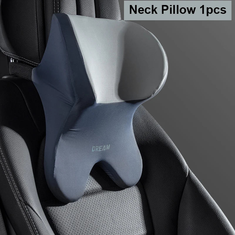 Car Soft Lumbar Headrest Neck Pillow Support Set