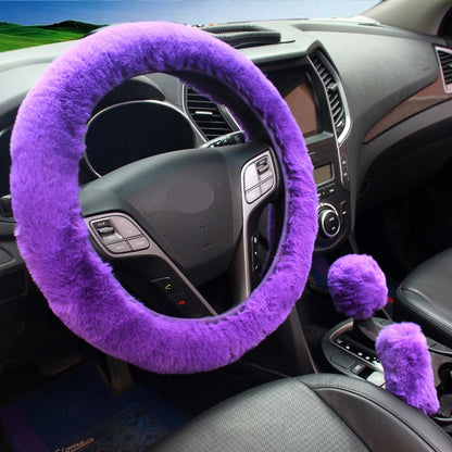 3Pcs/Set Winter Car Rabbit Hair Steering Wheel Cover Handbrake Warm Fur Case Gear Auto Interior