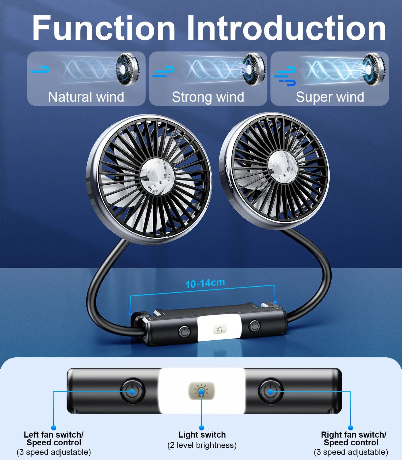 Car Dual-Head Rear USB Powered 360°Rotation Cooling Fan