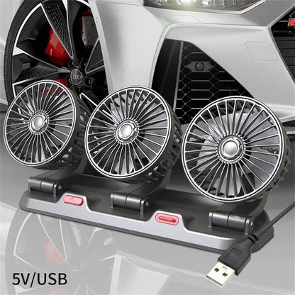 Car Cooling 360° Adjustable 3 Heads USB/12V/24V 2 Speed Silent Cooler Fan