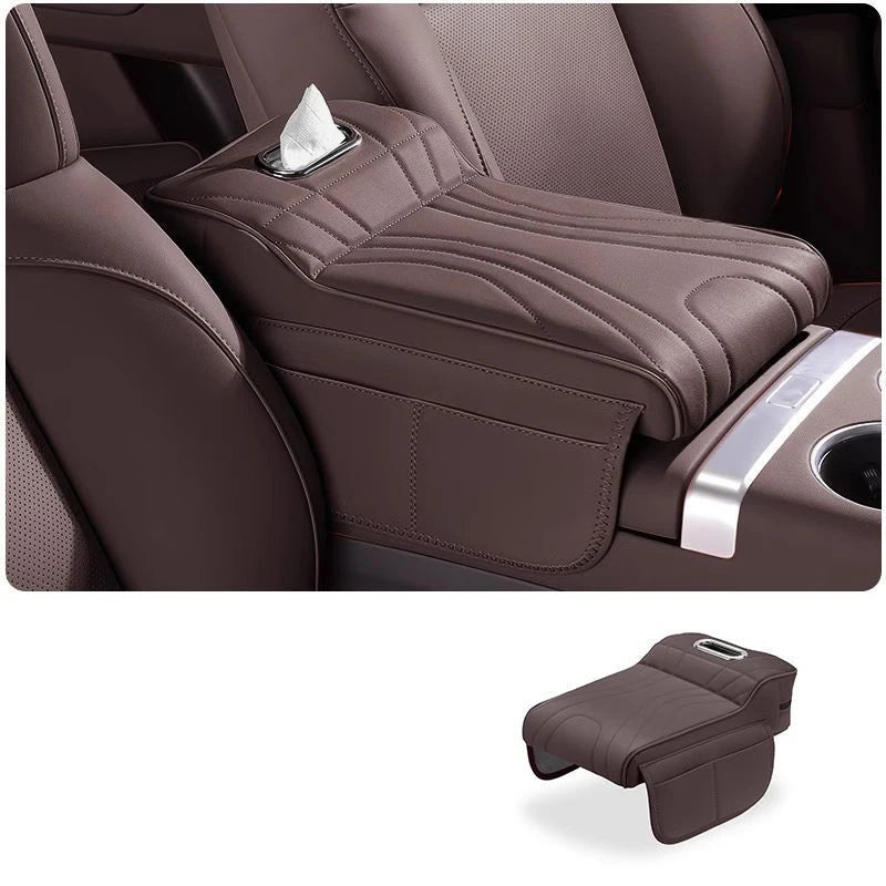 Car Universal Armrest Cushion Quilted Leather Enhance Comfort Oraganizer