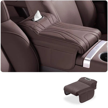 Car Universal Armrest Cushion Quilted Leather Enhance Comfort Oraganizer