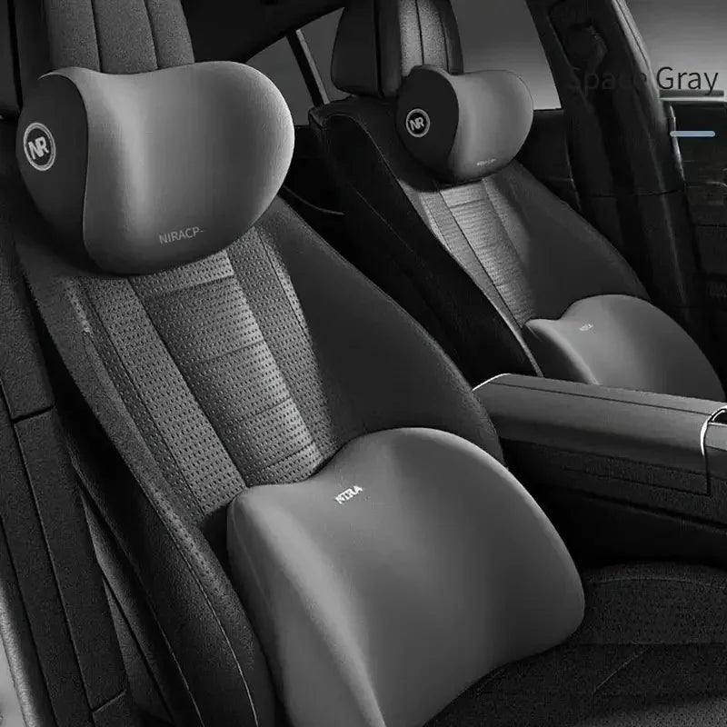 Car Headrest Lumbar Support Seat Cushion Backrest Set