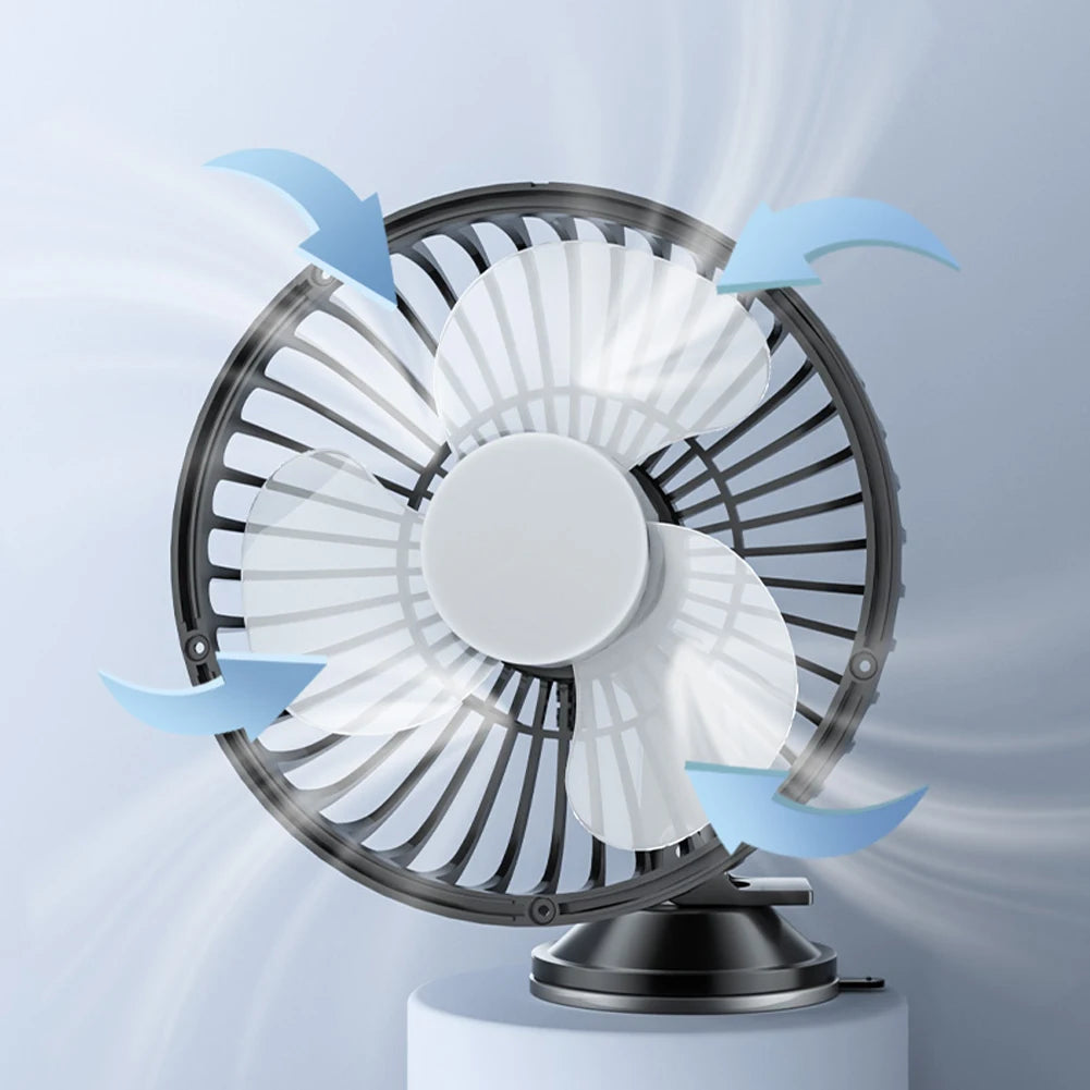 Car USB Windshield Desk Fans 12V/24V Suction Cup Auto Cooler